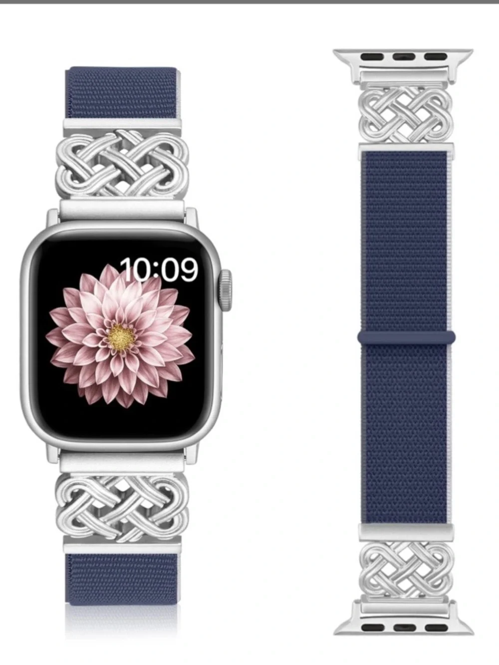Cream Woven Watch Band with Silver Celtic Metal Accents